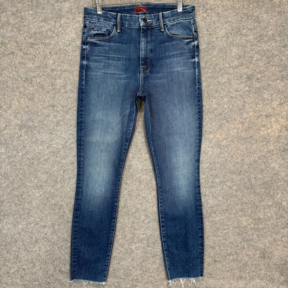 Mother High Waisted Looker Ankle Fray Jeans Womens 28 Dark Blue Denim Pant Night